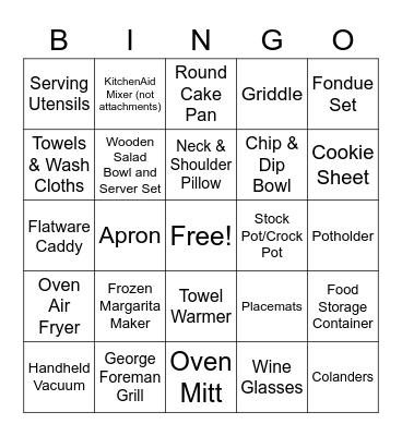 Bridal BINGO Card