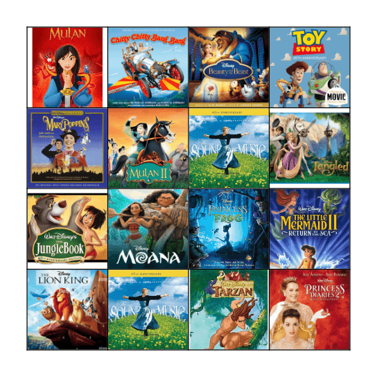 MCCORUT Disney Bingo Card