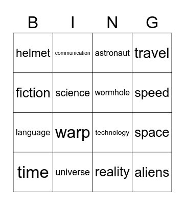 time travel and science fiction Bingo Card