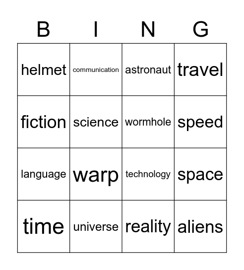 time travel and science fiction Bingo Card