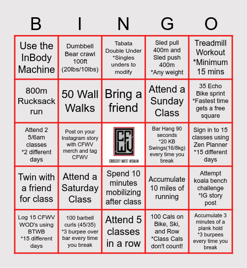 CrossFit West Visalia Bingo Card