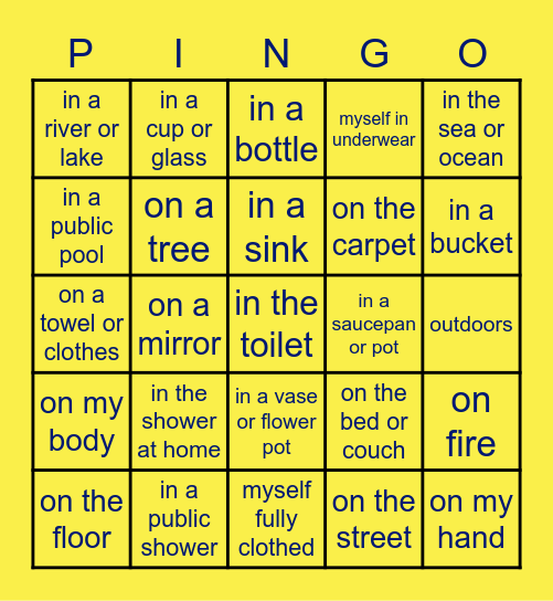 I have peed ... Bingo Card