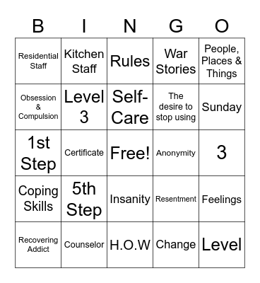 Recovery BINGO Card