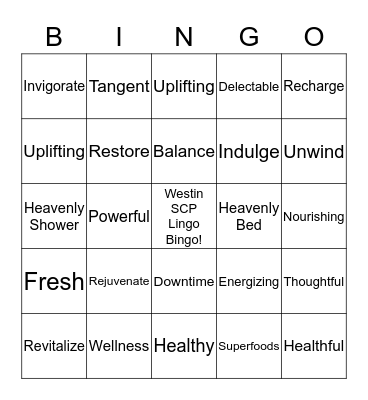 Westin Lingo Bingo! Bingo Card
