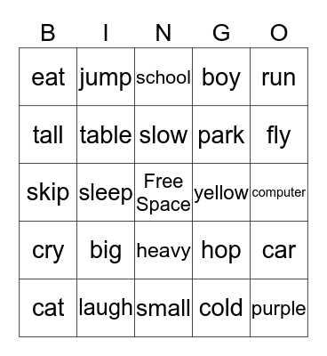 Parts Of Speech BINGO Card