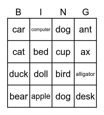 Words Bingo Card