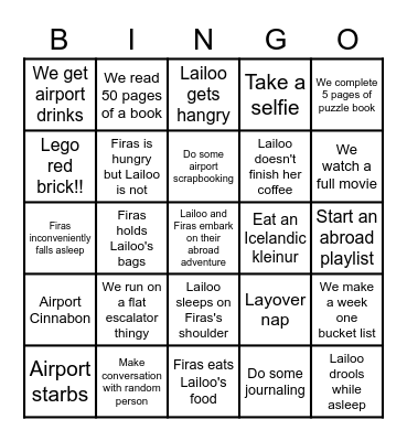 Firas and Lailoo Travel Bingo Card
