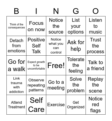 Safe Coping Skills Bingo Card