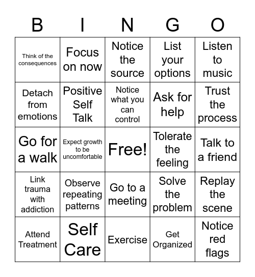 Safe Coping Skills Bingo Card