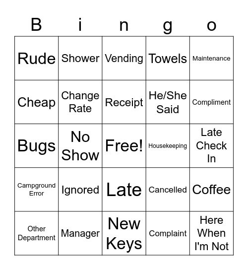 Night Shift Bingo Card