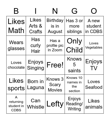Getting to Know Bingo Card