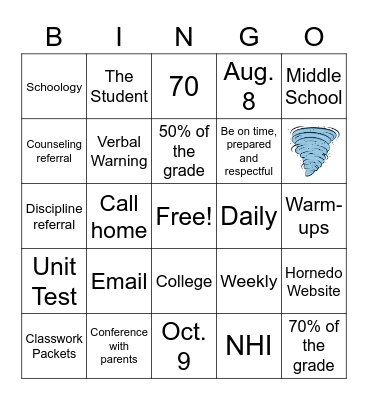 Mrs. Rojas Class Bingo Card
