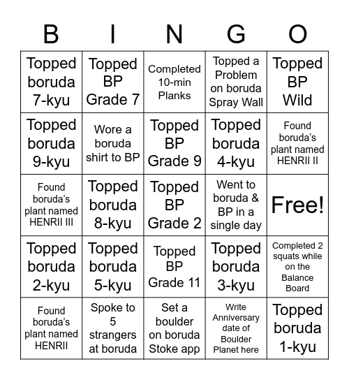 boruda x Boulder Planet: August 2022 Bingo Card