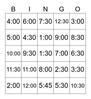 Do you have the time? Bingo Card