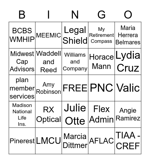 GRCC Benefit Bingo Card