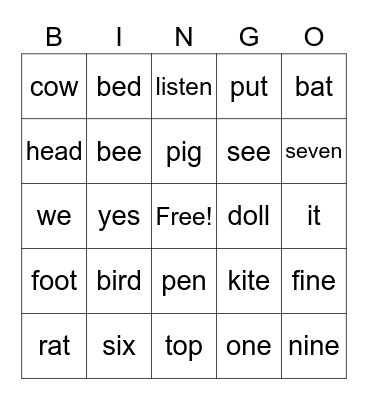 vocabulary 2 Bingo Card