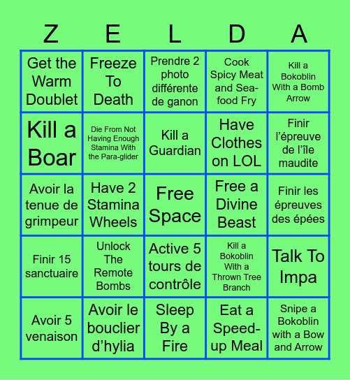 The Legend of Zelda : Breath of the Wild Bingo Card