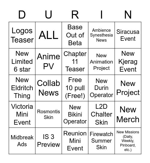 China Summer Bingo Card