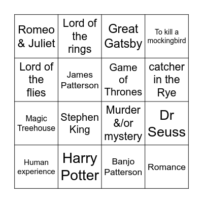 Literary Bingo: Have your read Bingo Card