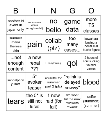 gbf sumer stream 2022 Bingo Card