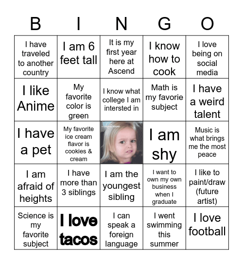Find Me Bingo Card