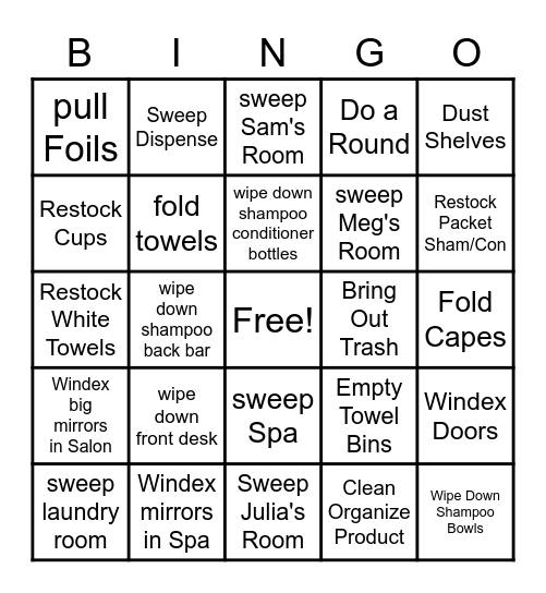 Salon To-Do List Bingo Card