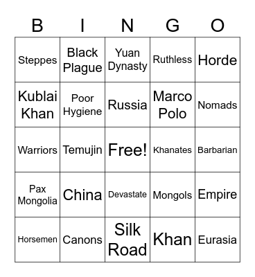 Mongol Bingo Card