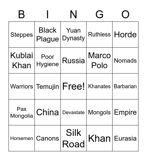 Mongol Bingo Card