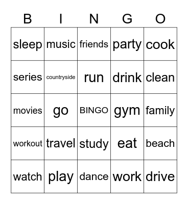 vacation bingo Card