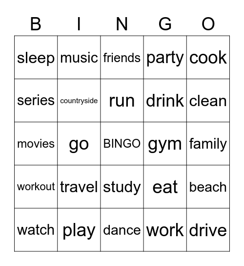 vacation bingo Card