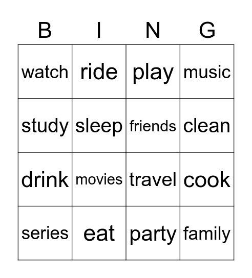 KIDS VACATION Bingo Card