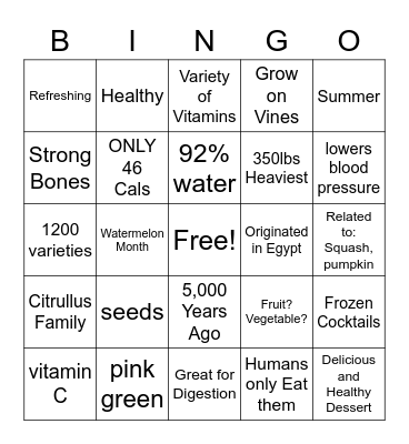 Watermelon Jingo Bingo Card