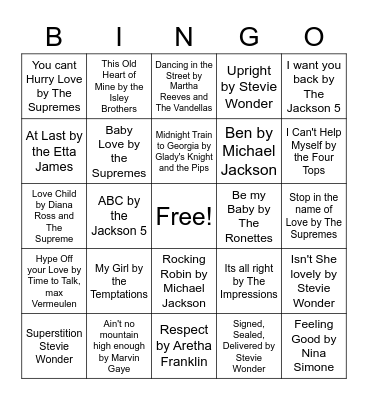 Motown Bingo Card