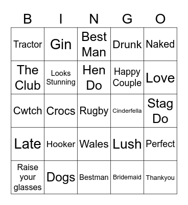 Wedding Speech Bingo Card