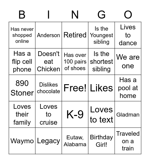 BRENDA'S BIRTHDAY BINGO Card