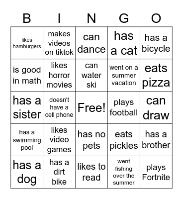 Who Am I? Bingo Card