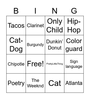 Jasmine Bingo Card