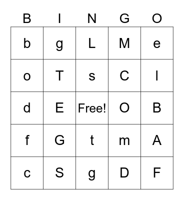 Letters Bingo Card