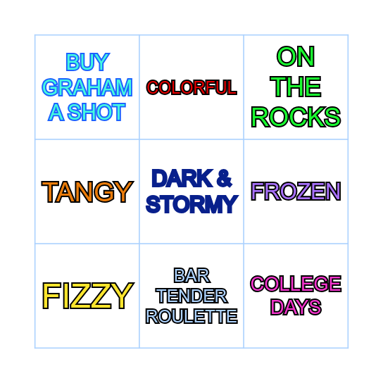 Graham's Bday Bar Crawl Bingo Card