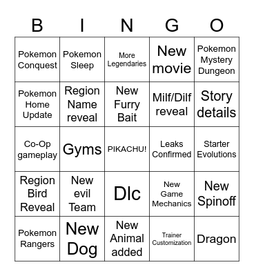 Pokemon Bingo Card