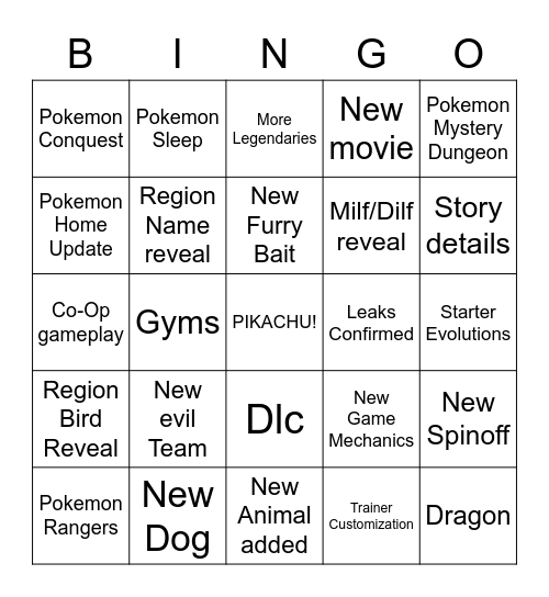 Pokemon Bingo Card