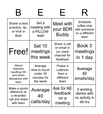 SDR Summer Fridays Bingo Card