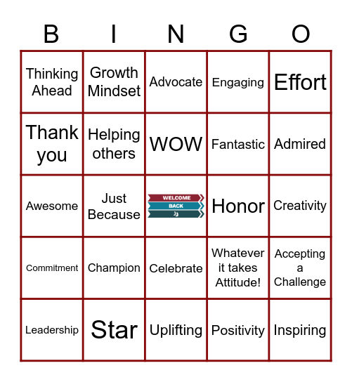 Recognition Words Bingo Card