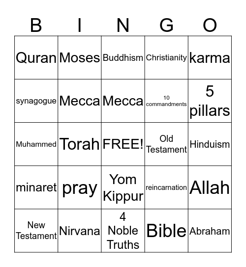 Religion Bingo Card