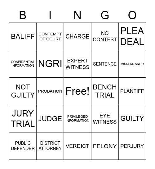 FORENSIC COMPETENCY BINGO Card