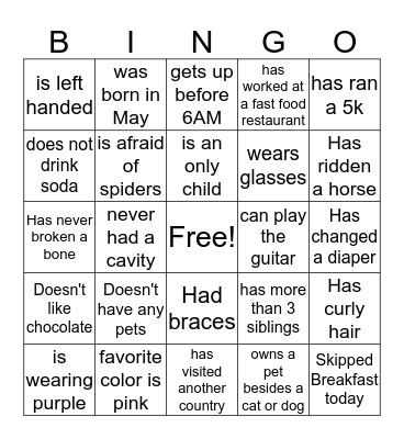 Crosspointe Ice Breaker Bingo Card