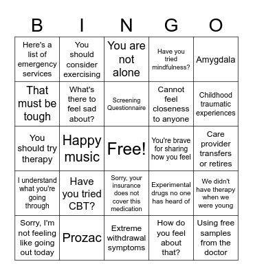 Mental Health and Therapy Bingo Card