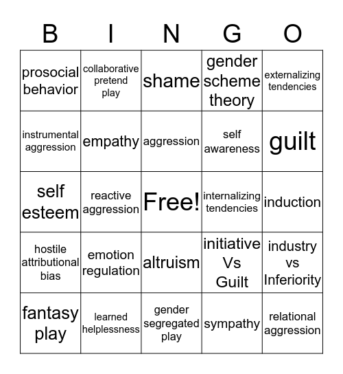 Socioemotional Development Bingo Card