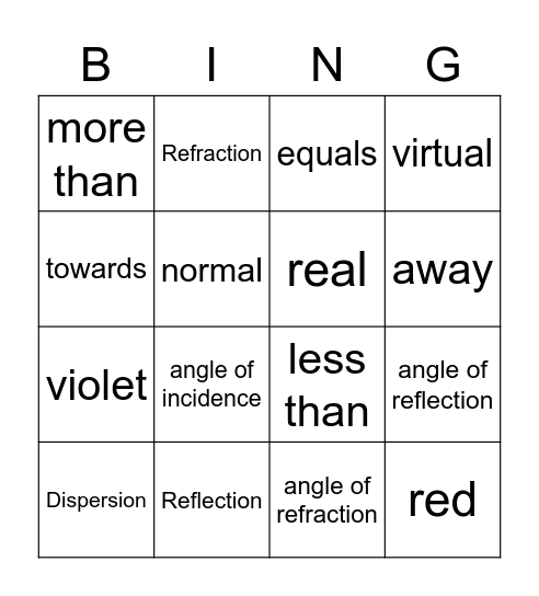 Light Bingo Card