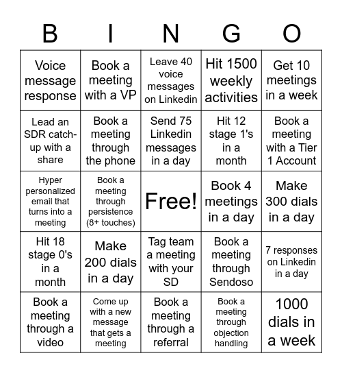 SDR Bingo Card